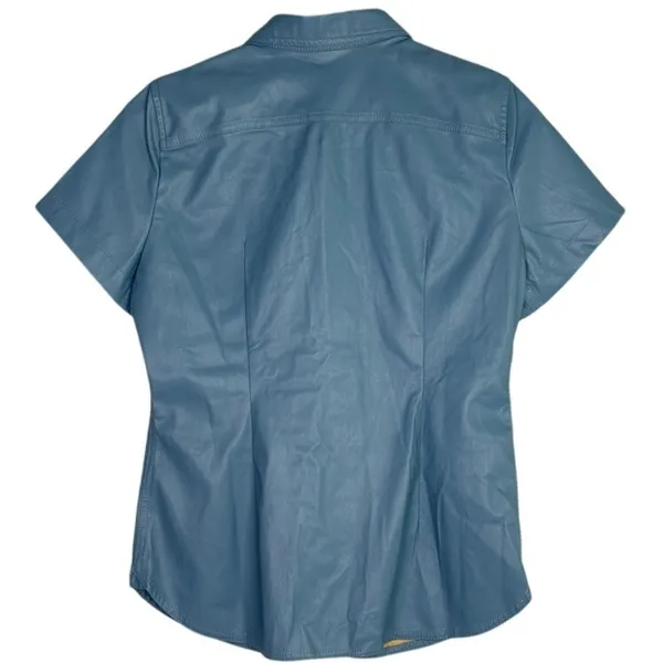 J.Crew Slim Fit ShortSleeve Faux Leather Shirt Snap Button Down 4 Dusty Sea Blue - Image 13