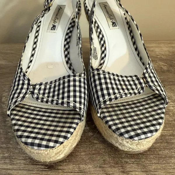 American Eagle Gingham Print Platform Wedges Shoes Women’s Size 7 Black White - Image 3