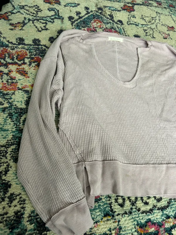 Free People Top Long Sleeve Purple Waffle - Image 4