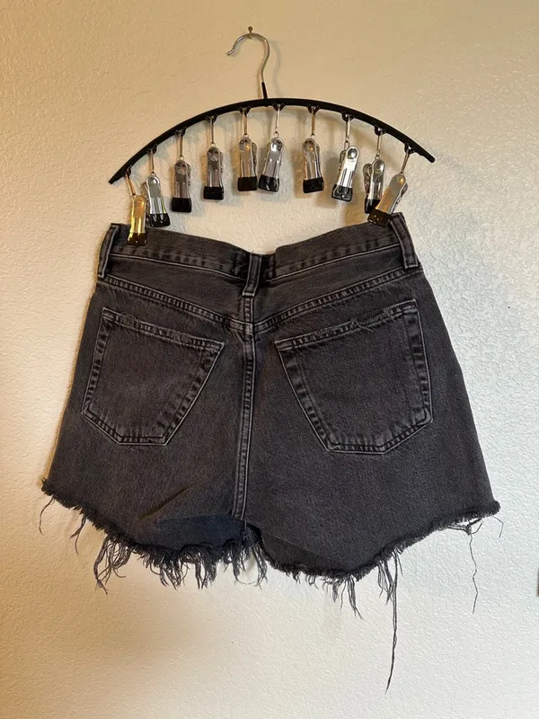 Agolde‎ Washed Black High-Rise Frayed Hem Denim Shorts 90s - Image 4