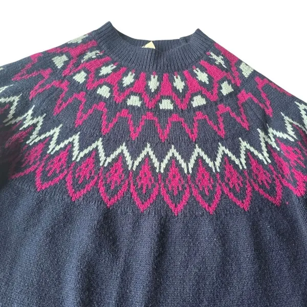 Mountain and Isles Pico Fair Isle‎ Sweater Pink Blue Crew-neck Women's Large - Image 6
