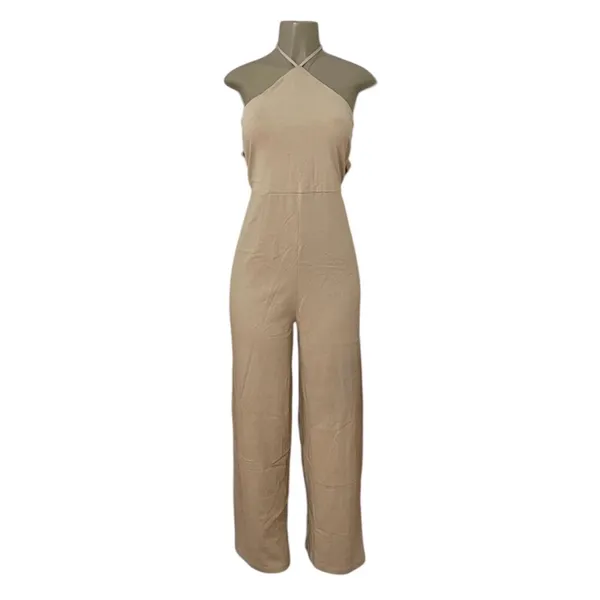 Zara Neutral Halter Backless Wide-Leg Jumpsuit M - Image 4