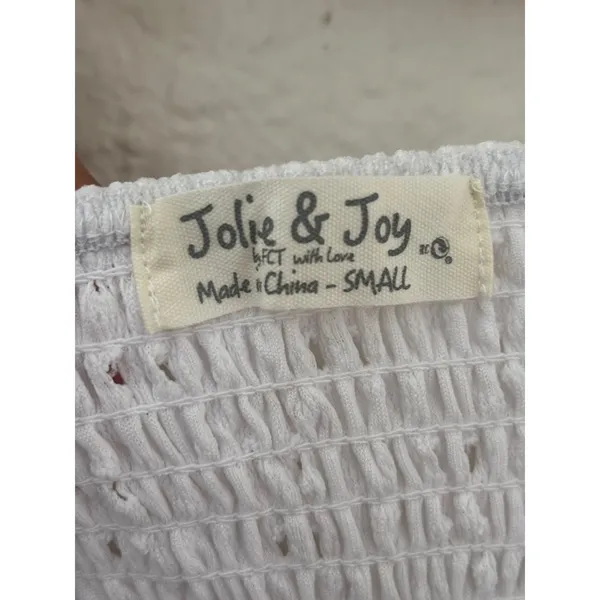 Jolie & Joy‎ Eyelet Crop Top Small White Ruched Puff Sleeve Smocked Sweetheart - Image 3