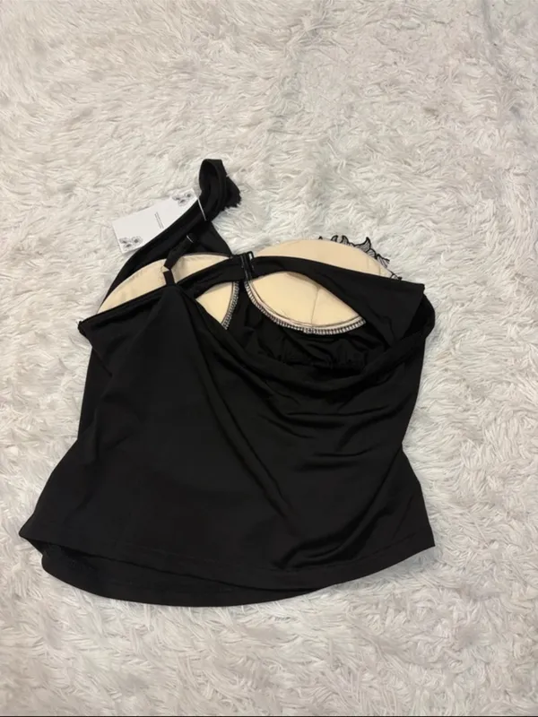 NWT Charlie suede London Black Draped Lace-Trim Top - Image 2