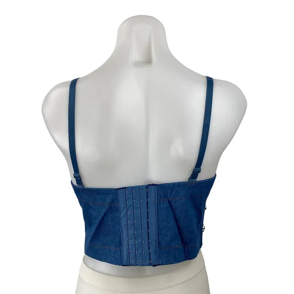 Women's Blue Rhinestone Bustier Corset Sleeveless Denim Jean Crop Top Size 6 - Image 4