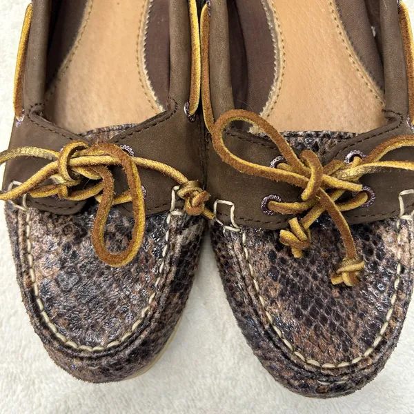 Sperry Brown Snake-Print Moccasin Loafers with Tan Laces - Image 3