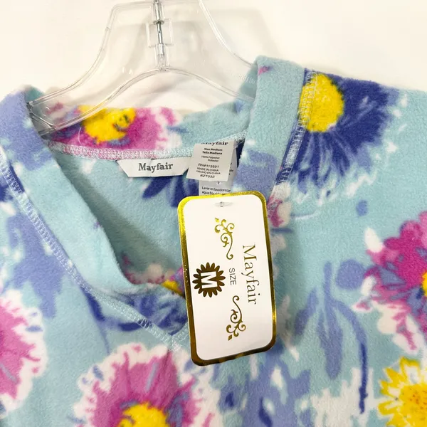 Mayfair Medium Pajama Set Floral Fleece Blue Pink Watercolor‎ Vivid NWT Gift 515 - Image 5