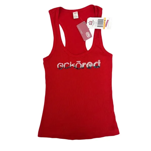 Ecko Red Y2K Ribbed Beater Sequence‎ Tank Top Size Small Red Cotton - Image 9