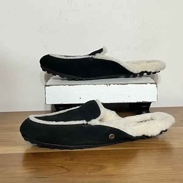 UGG Lane Slip On Shearling Slippers Loafers Black Shoes Women's Size 6‎ - Image 3