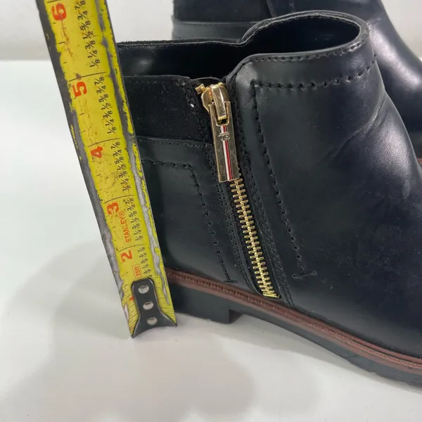 Tommy Hilfiger TWFAWN Black Leather Ankle Boots Logo Women 7M Zipper Equestrian - Image 3