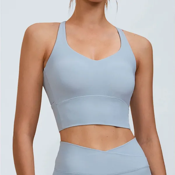 Berlook Activewear Light Blue V Neck X-Cross Sports Bra - Medium Support - Image 3