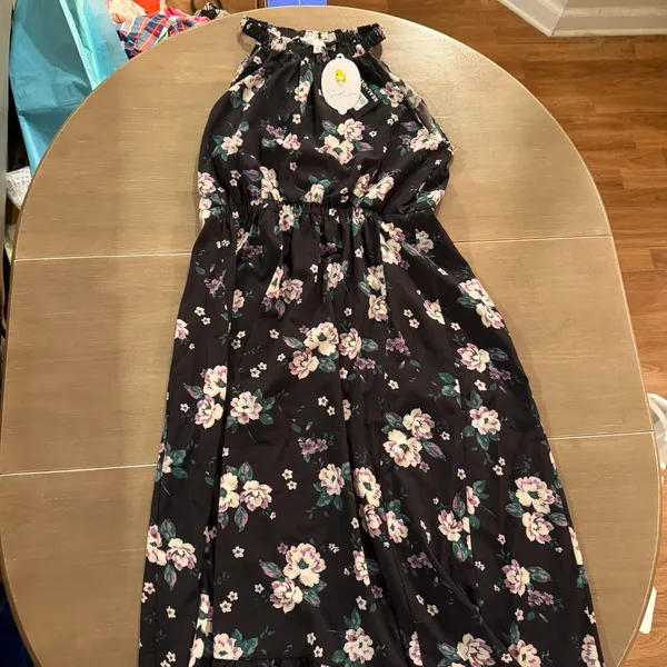 Sweet Lemon Floral Maxi Dress M Black Halter Neck Ruffle Boho NWT - Image 2