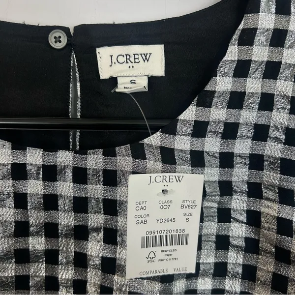 NWT J. Crew Silver/Black Gingham/Plaid Short Sleeve Metallic Top Size Small - Image 4