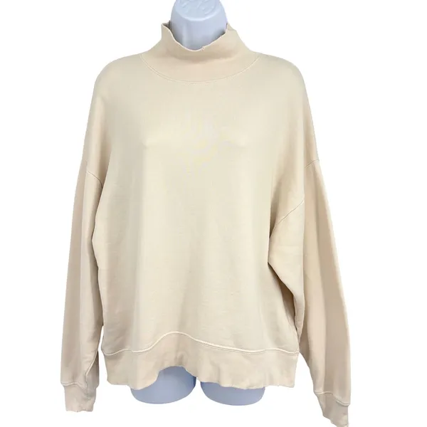 FRAME‎ Sweatshirt Womens S Cream Mock Neck Pima Cotton Oversized Distressed Vtg - Image 2