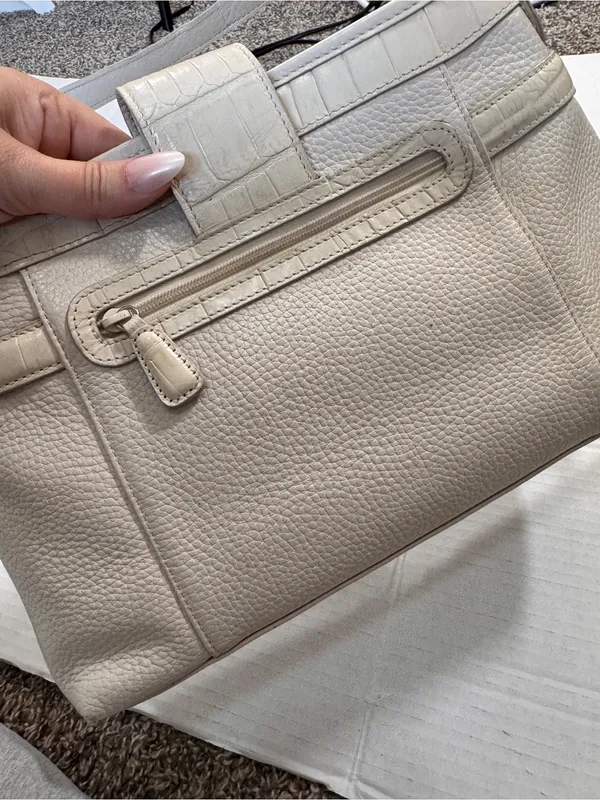 Brighton White Leather Y2K Shoulder Bag Handbag Purse Vintage - Image 8