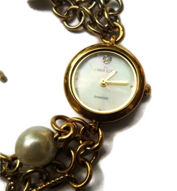 Anne Klein Women's Chunky Bracelet Watch Gold Faux Pearl Wrap Bracelet - Image 10