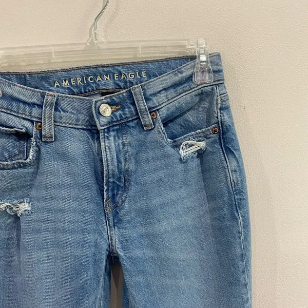 American Eagle Jeans Blue 90's‎ Low Rise Skinny Kick Distressed Sz 00 - Image 4