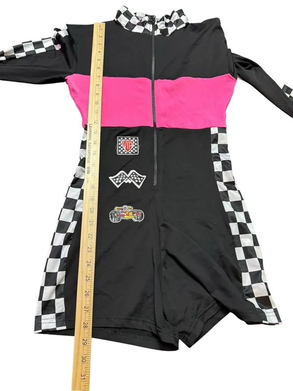 Checkerboard Racing Romper with Hot Pink Panel Black Size M - Image 8