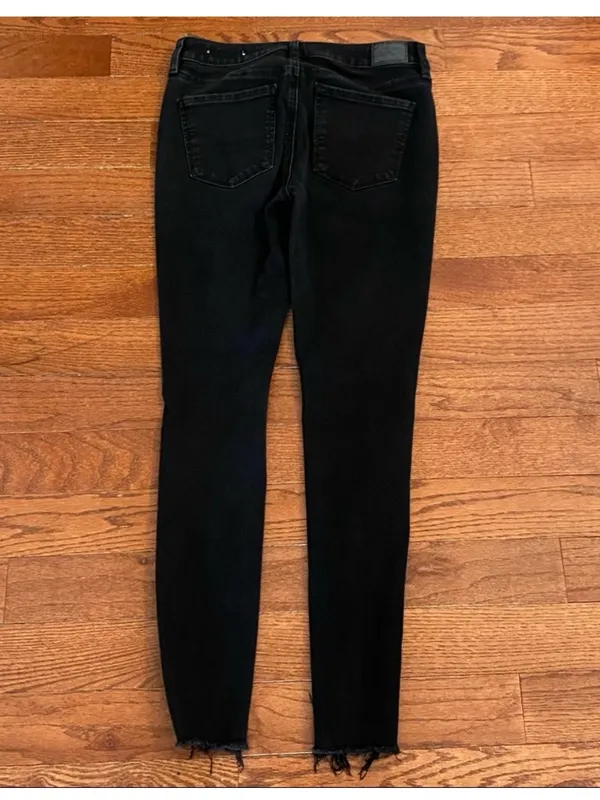 American Eagle Dream Jean Hi-Rise Jegging Distressed Raw Hem Black Skinny Jeans - Image 7