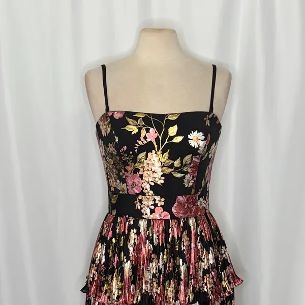 NWT!! DRESS THE POPULATION Libby Floral‎ Tiered Mini Dress Strapless Black Large - Image 3
