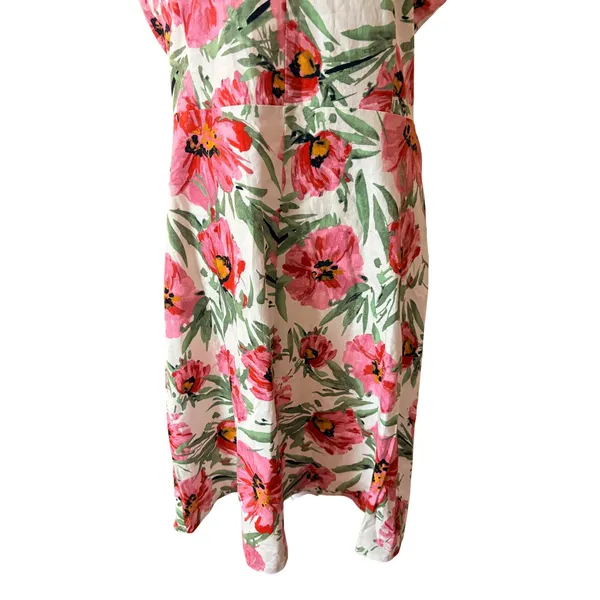 Tahari Floral Midi Dress Womens 12 Pink New Sleeveless Linen Blend Collared‎ - Image 13
