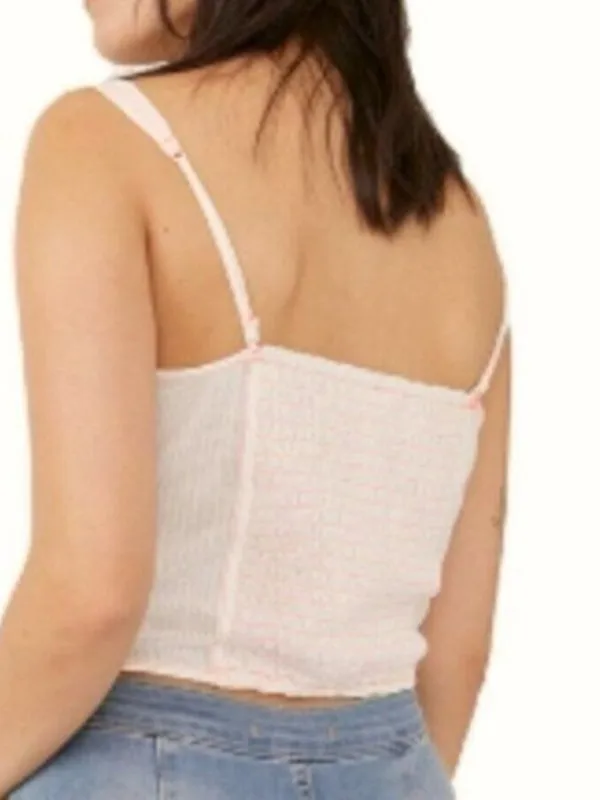 Free People White Eyelet Cropped Cami with Pink Trim - Image 6