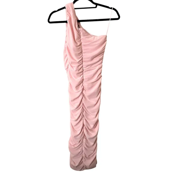 LOVE X DESIGN One‎ Shouldered Ruched Cocktail Dress Pink Small - Image 3