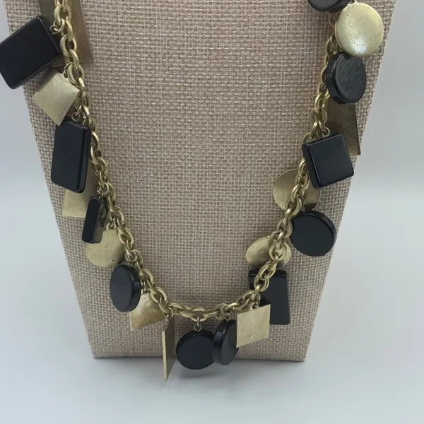 Kate Spade Saturday black gold stone pendant‎ necklace chunky mod statement - Image 3