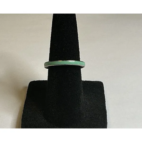 Pandora S925 ALE 48 Sterling Silver Green Enamel Ring Size 4.5 Stack Band - Image 9