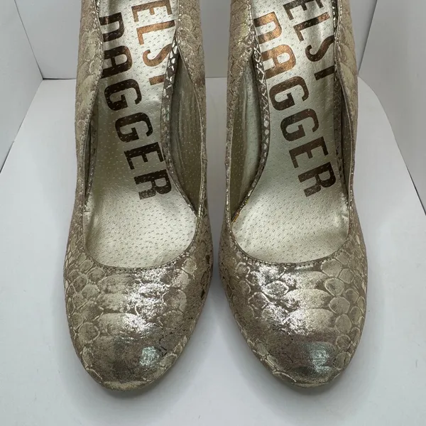 Kelsi Dagger Gold Metallic Snakeskin Stiletto Pumps Heels Size 9 - Image 3