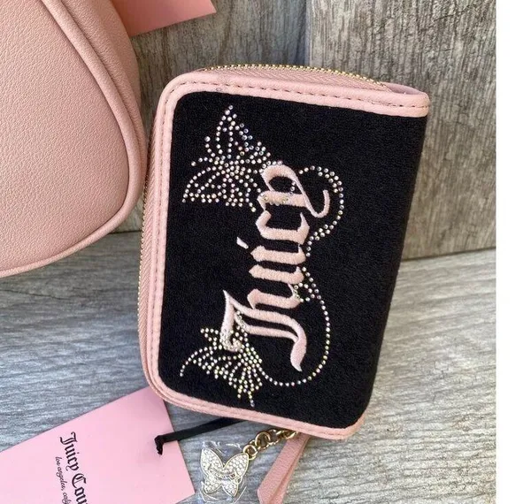 Juicy Couture | Pink Shoulder Bag & Zip Wallet Set | Rhinestone Logo - Image 4