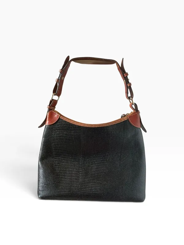 Dooney & Bourke black lizard embossed with rich brown leather hobo bag purse - Image 2