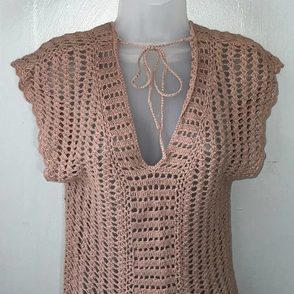 Say What Size Small Taupe Tan Boho Open Knit Crochet Sweater Top Y2K Hippie - Image 2