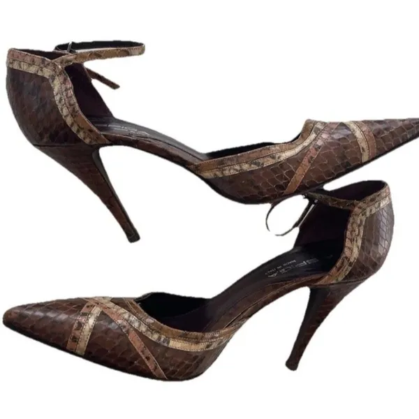 Vintage Via Spiga Snake Skin Leather Brown Multicolor Women’s Sz 8 Italy RARE - Image 8
