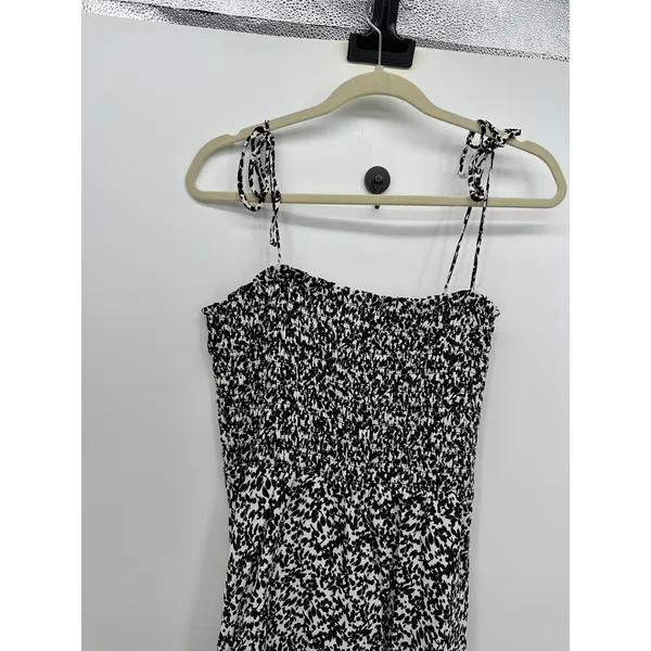 Madewell Black White Abstract Petal Smocked Tie Strap Midi Dress 8 Cottagecore - Image 6