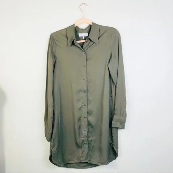 WAYF‎ Olive Green Long Sleeve Button Down Dress Small - Image 5