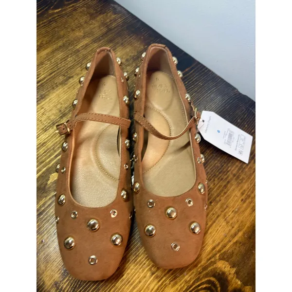 Time And Tru Brown Studded‎ Mary Jane Flays Size 6 - Image 3