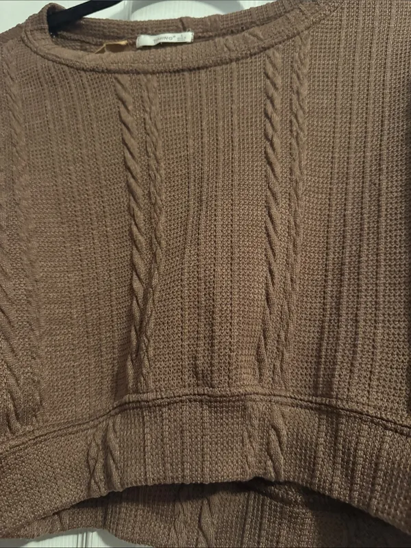 Timing Cropped Cable-Knit Sweater - Brown - Image 3