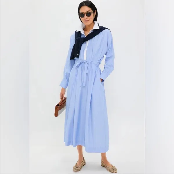 Tuckernuck Cornflower Blue Stripe Tie Front Collared long sleeve Dress NEW - Image 4