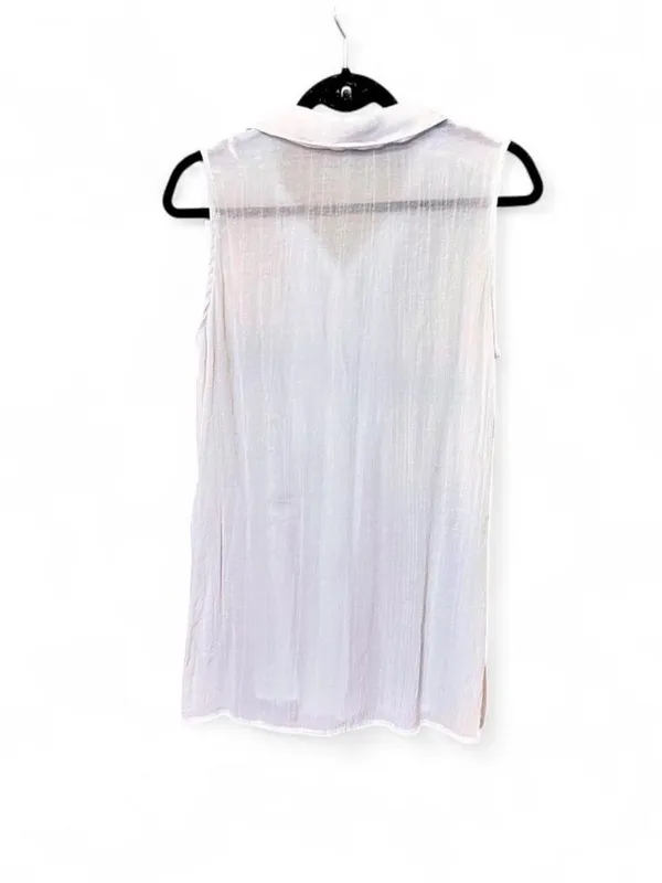 Fever White Sleeveless Collared Button Up Blouse with Pleated Front Sz M - Image 3