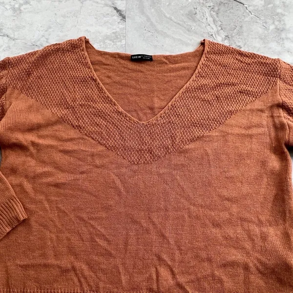 SHEIN Slouchy Sweater Cropped Oversized 3/4 Sleeve Size Large L Orange‎ - Image 2