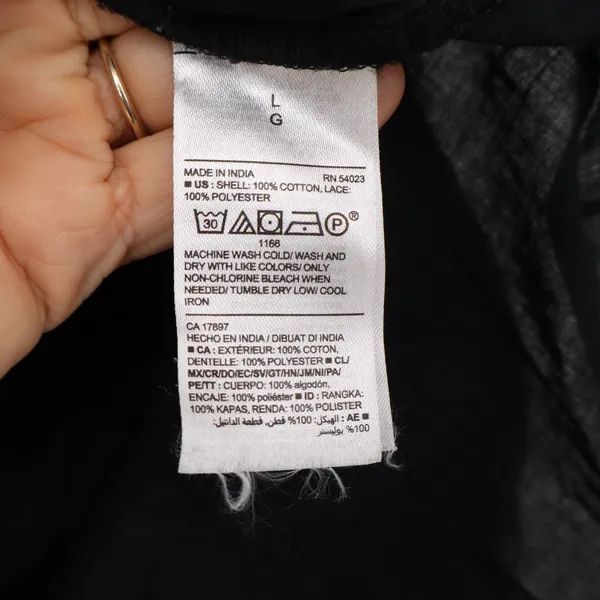 Old Navy Womens Black Eyelet Lace Trim Button Front Cotton Blouse Top Large - Image 4