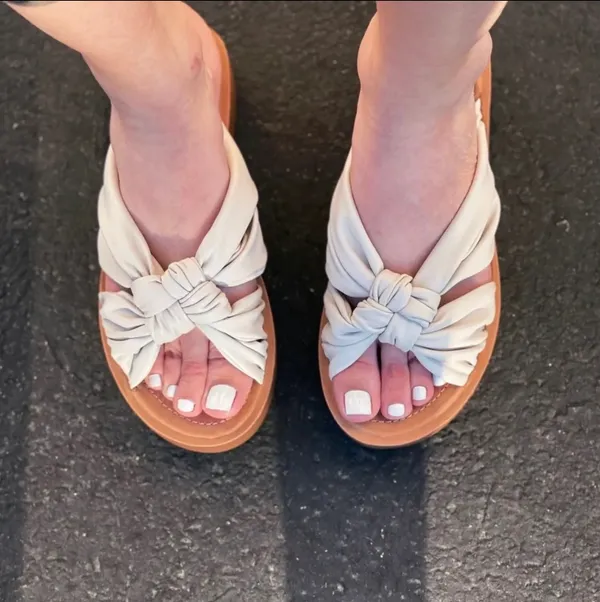 Soda Ivory Vegan Leather Slip On Wedge - Image 2