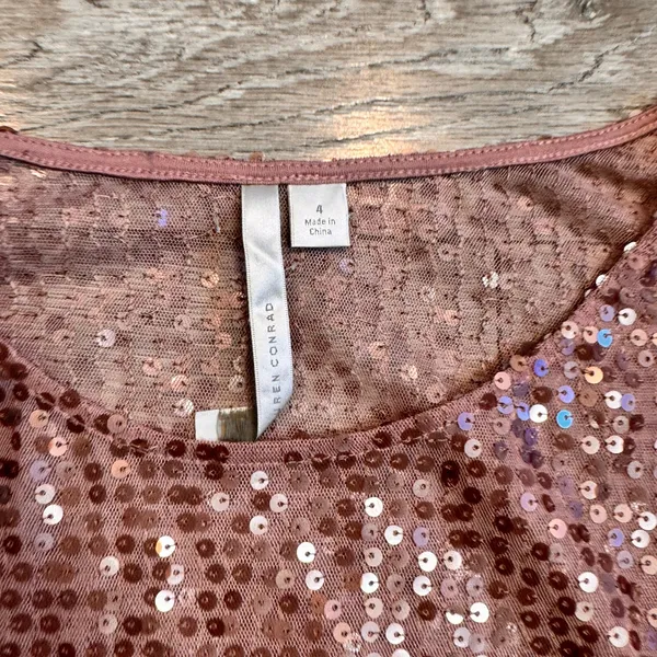 Lauren Conrad Rose Gold Sequin 4 Small S Sleeveless Dress Party Cocktail Sparkle - Image 3