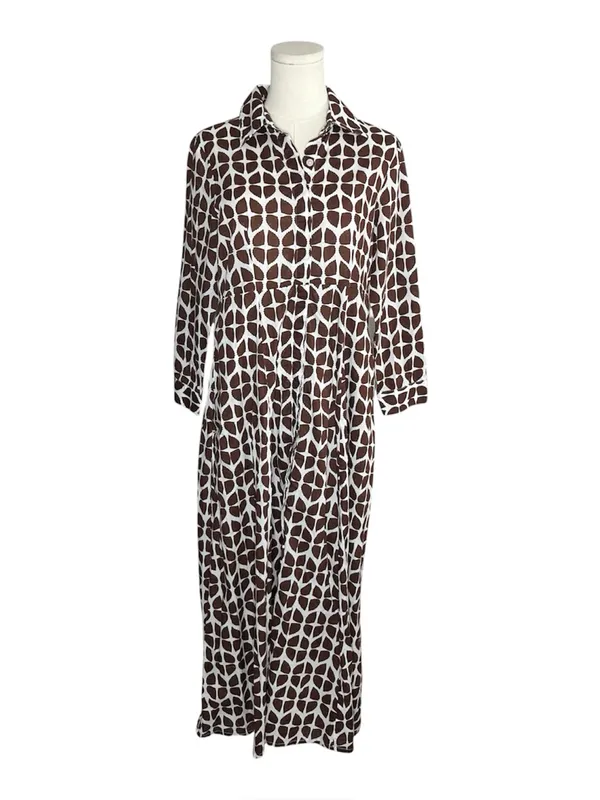 Julia Amory Brown Geometric Block Print 3/4 Sleeve Lightweight JA Shirt Dress - Image 2