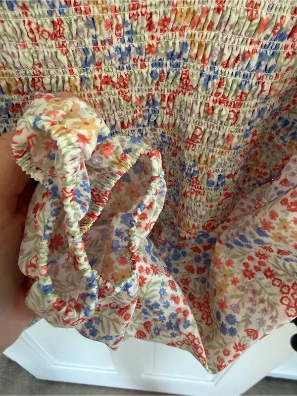 Japna Floral Smocked Peplum Puff Sleeve Blouse Medium Cottagecore - Image 2