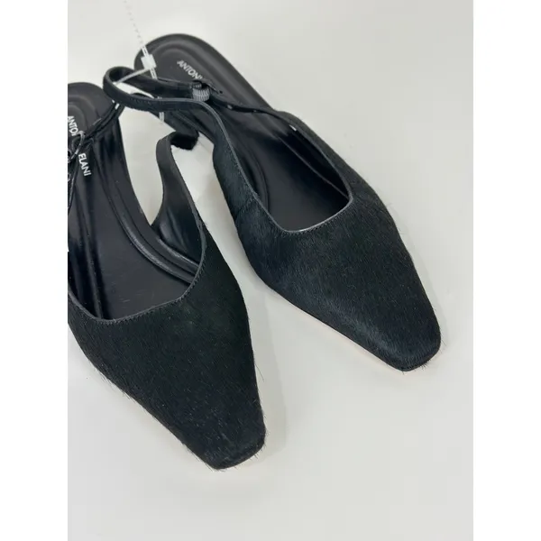 NEW Antonio Melani Kitten Heel Sling Back Black Leather Fur Minimalist US 8 - Image 9