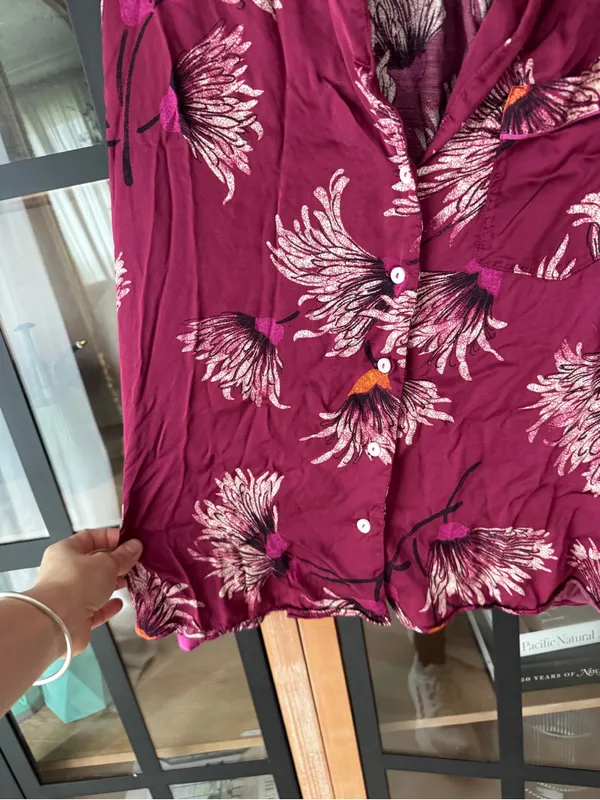 Anthropologie pajamas shirt Oversized Button down satin mulberry long sleeve top - Image 8