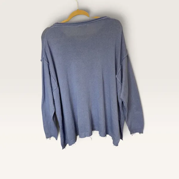 Easel Los Angeles Blue Oversized Distressed Knit Sweater Pocket Top Small - Image 3