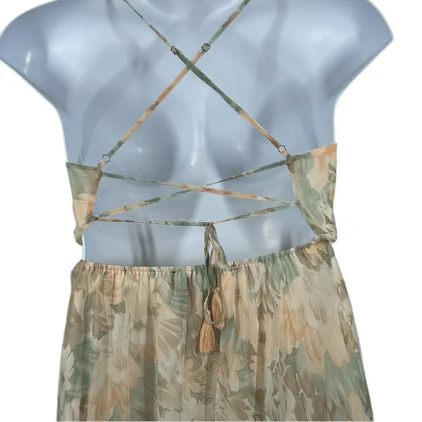 Romantic Floral Open Back Maxi Dress Peach Green Cream NWT M - Image 9
